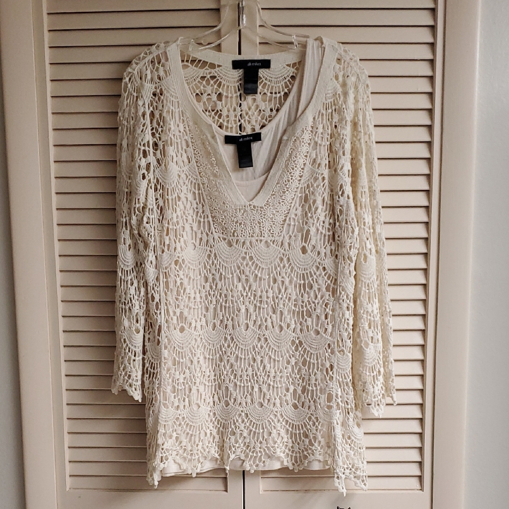 Ali Miles Cream Crochet Women's Blouse
